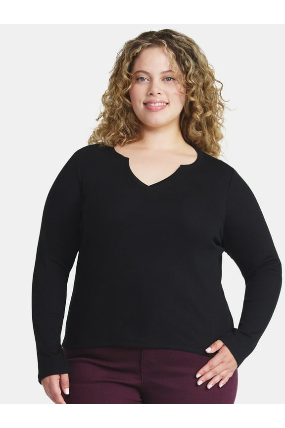 Women's Plus Long Sleeve Notch Neck Top, Sizes 0X-5X