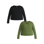 TERRA & SKY Women's Plus Long Sleeve Notch Neck Top