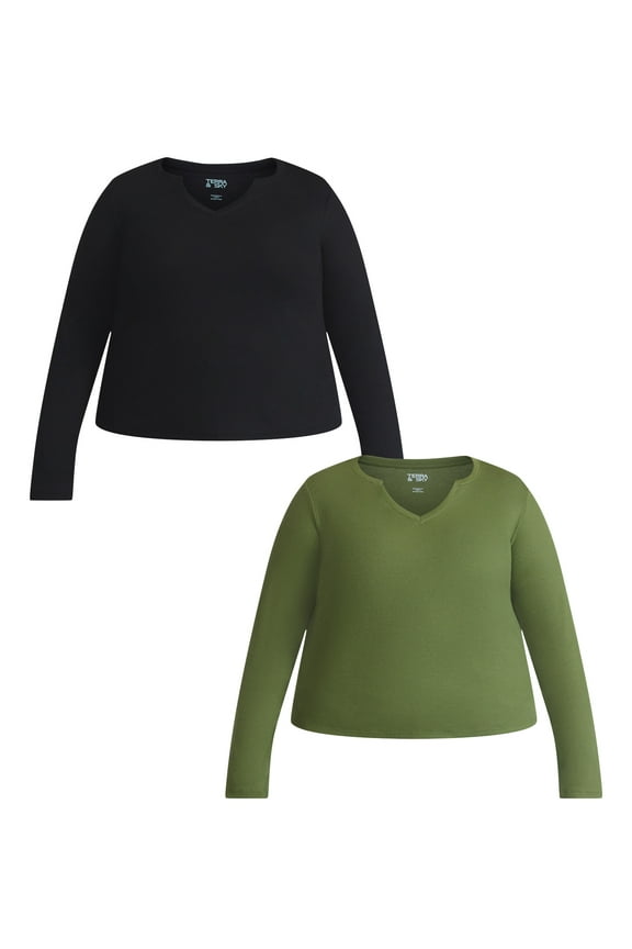 Women's Plus Long Sleeve Notch Neck Top