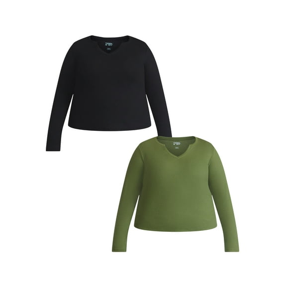 Terra & Sky Women's Plus Long Sleeve Notch Neck Top