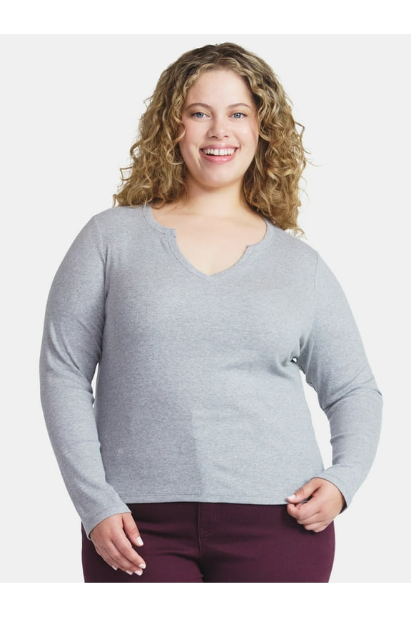 Women's Plus Long Sleeve Notch Neck Top, Sizes 0X-5X