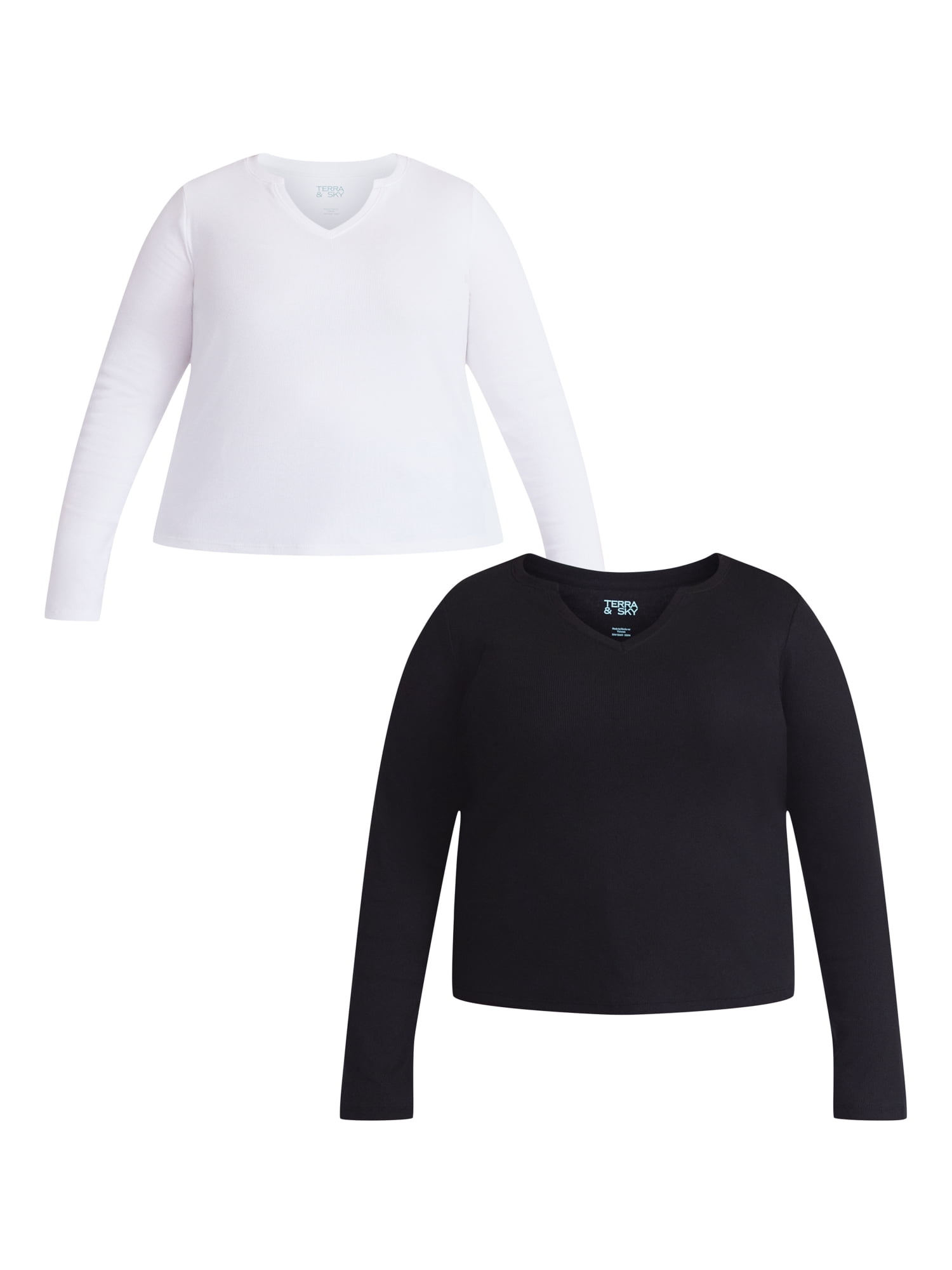 Terra & Sky Women's Plus Long Sleeve Notch Neck Top