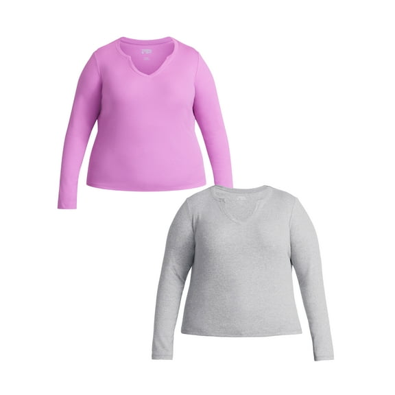 Terra & Sky Women's Plus Long Sleeve Notch Neck Top