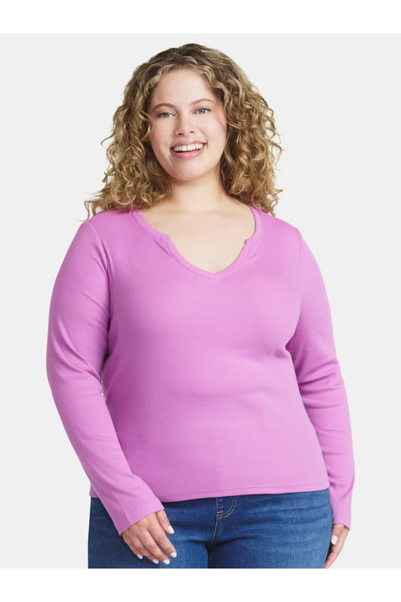 Women's Plus Long Sleeve Notch Neck Top, Sizes 0X-5X