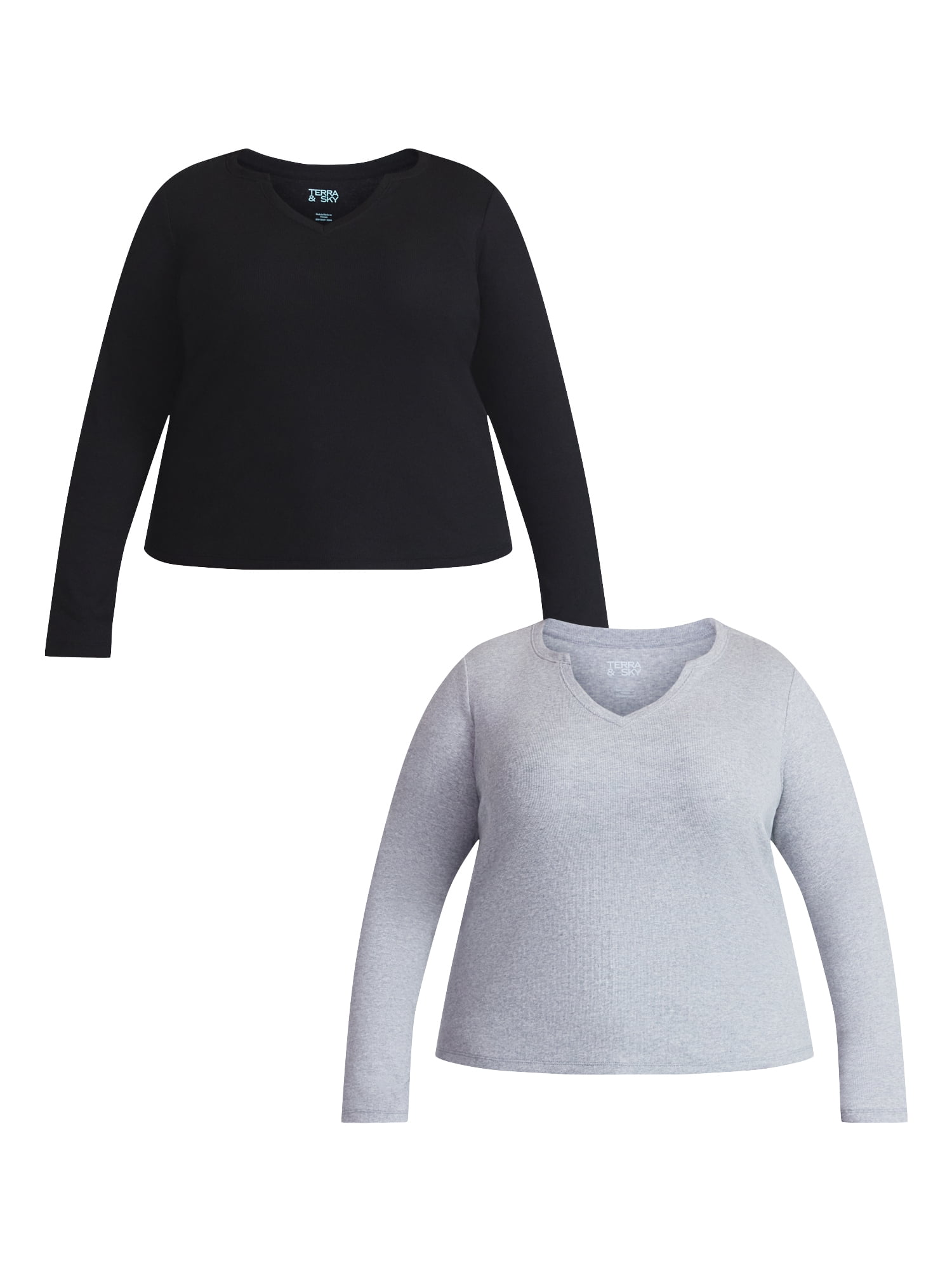 Terra & Sky Women's Plus Long Sleeve Notch Neck Top