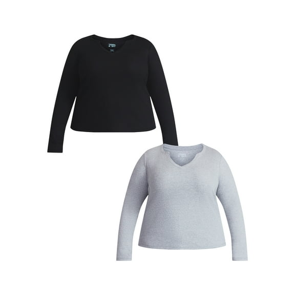 Terra & Sky Women's Plus Long Sleeve Notch Neck Top