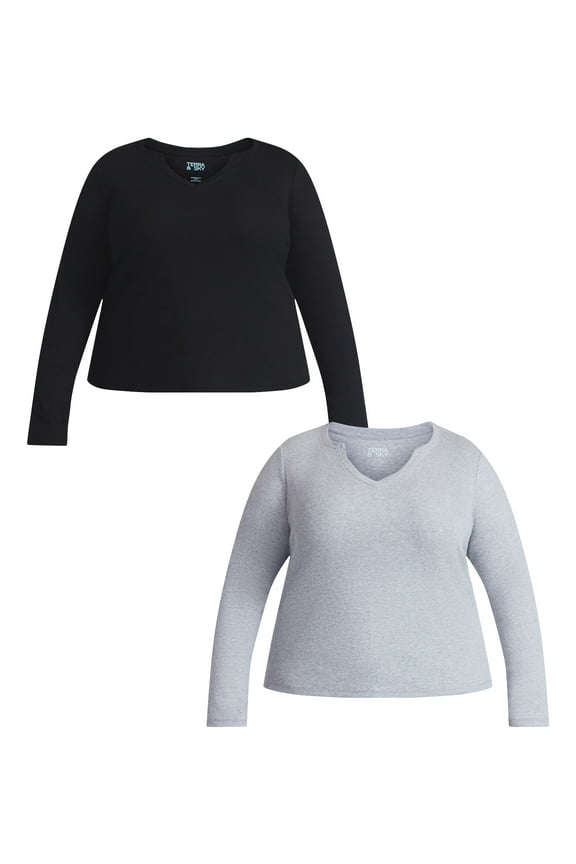 Women's Plus Long Sleeve Notch Neck Top