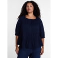 thumbnail image 1 of Terra & Sky Women's Plus Button Front Swing Top with Elbow Length Sleeves, Sizes 0X-5X, 1 of 5