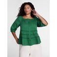thumbnail image 1 of Terra & Sky Women's Plus Eyelet Trim Swing Top with Elbow Length Sleeves, Sizes 0X-5X, 1 of 5