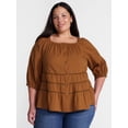 thumbnail image 1 of Terra & Sky Women's Plus Button Front Swing Top with Elbow Length Sleeves, Sizes 0X-5X, 1 of 5