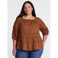 thumbnail image 1 of Terra & Sky Women's Plus Button Front Swing Top with Elbow Length Sleeves, Sizes 0X-5X, 1 of 5
