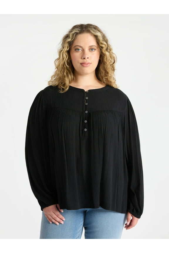 Women’s Plus Peasant Blouse with Long Sleeves, Sizes 0X-5X