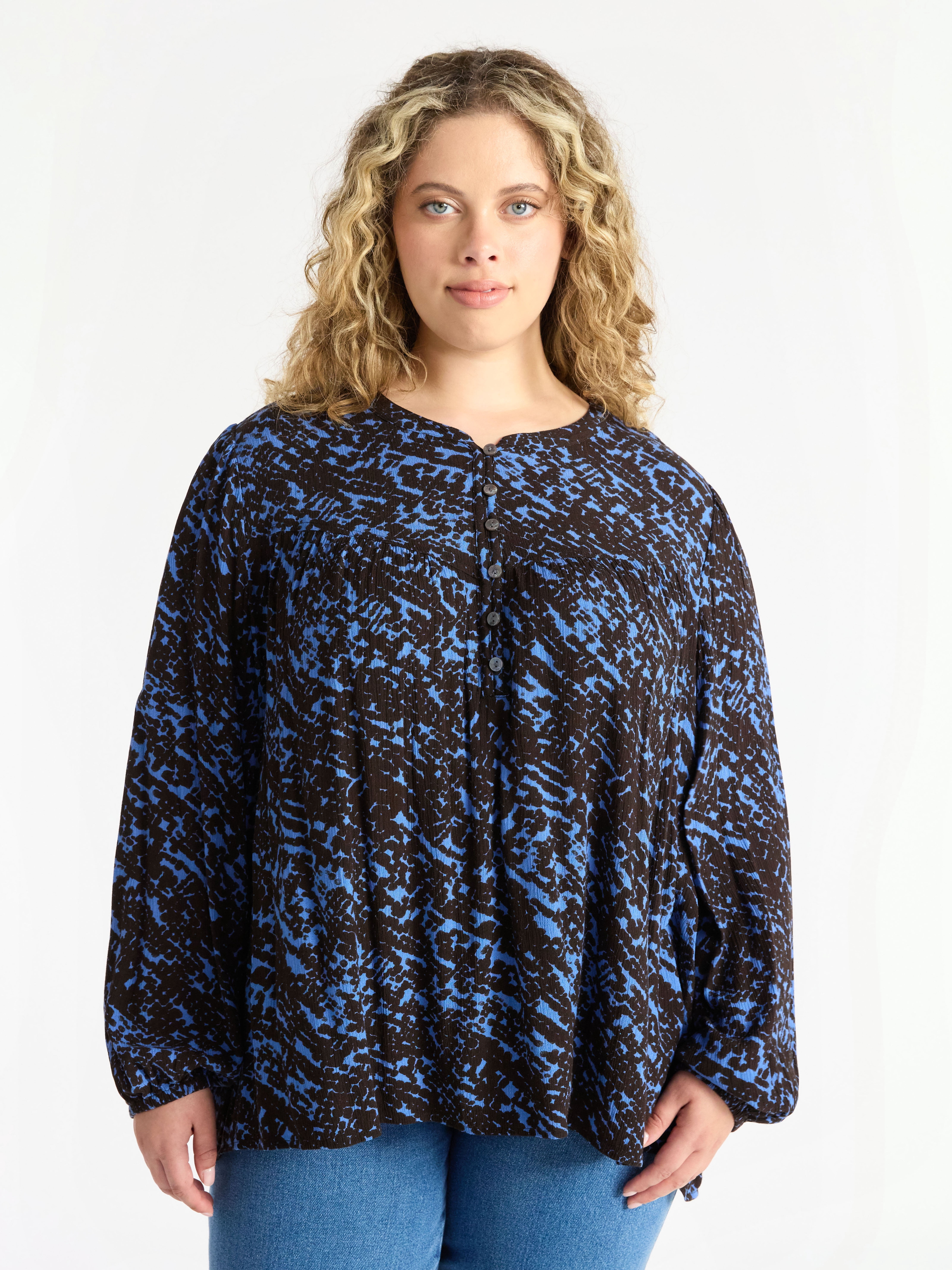 Terra & Sky Women’s Plus Peasant Blouse with Long Sleeves, Sizes 0X-5X
