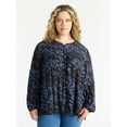 thumbnail image 1 of Terra & Sky Women’s Plus Peasant Blouse with Long Sleeves, Sizes 0X-5X, 1 of 5