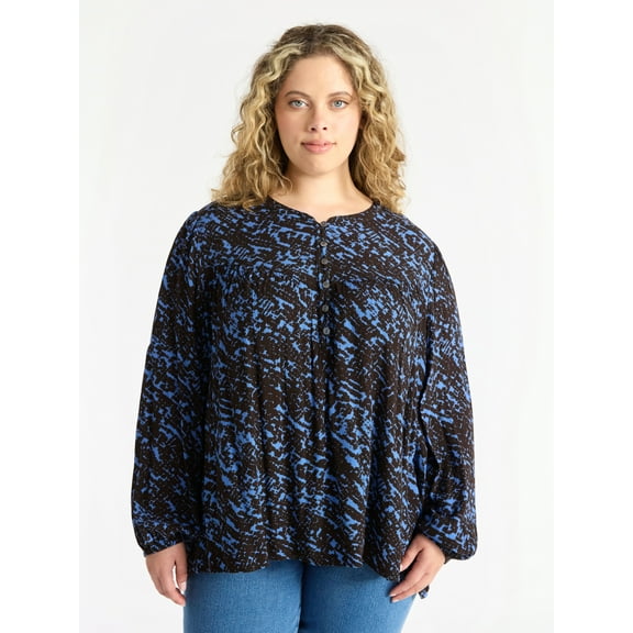 Terra & Sky Women’s Plus Peasant Blouse with Long Sleeves, Sizes 0X-5X
