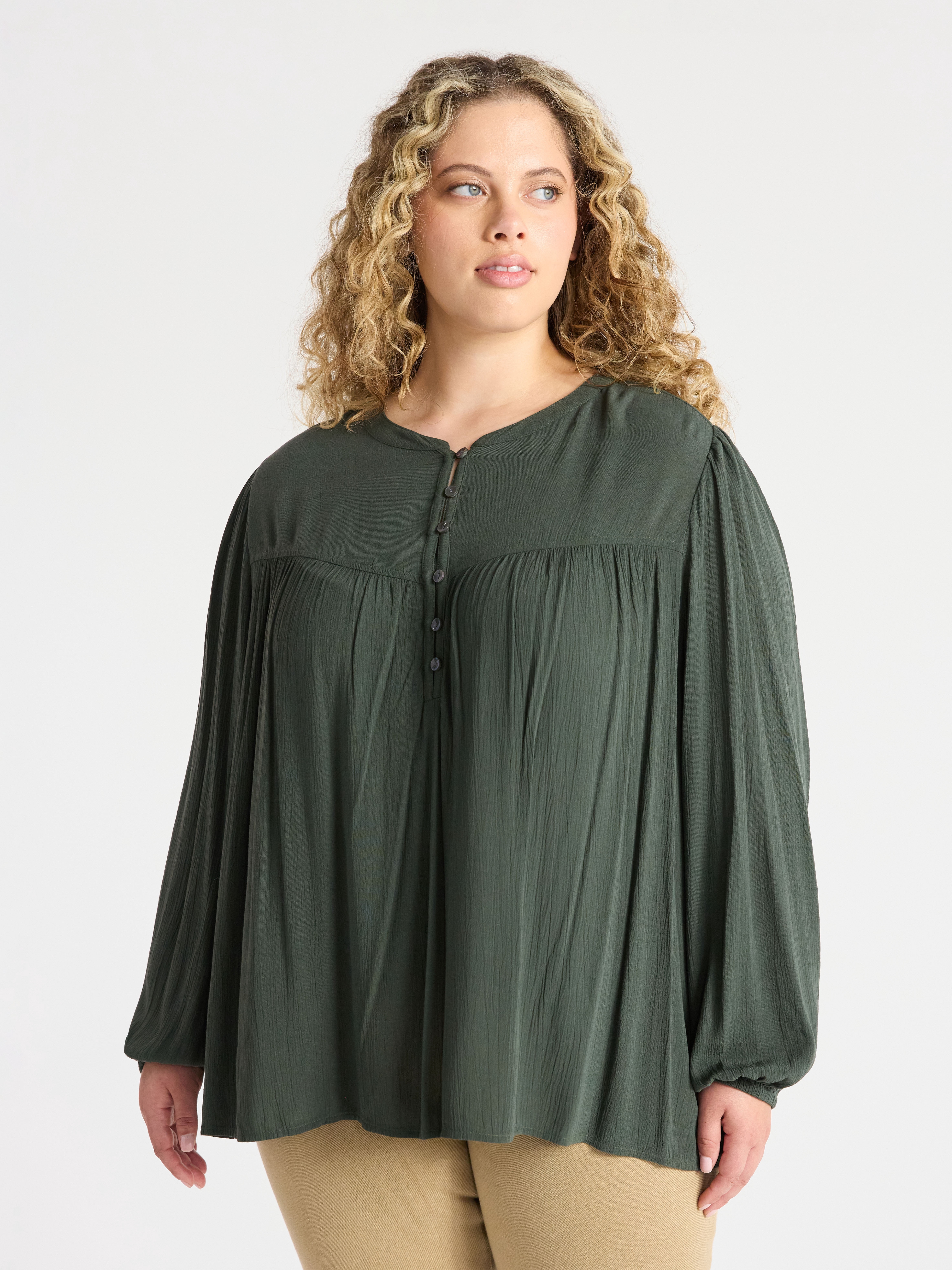 Terra & Sky Women’s Plus Peasant Blouse with Long Sleeves, Sizes 0X-5X