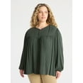 thumbnail image 1 of Terra & Sky Women's Plus Long Sleeve Peasant Blouse, Size 0X - 5X, 1 of 5