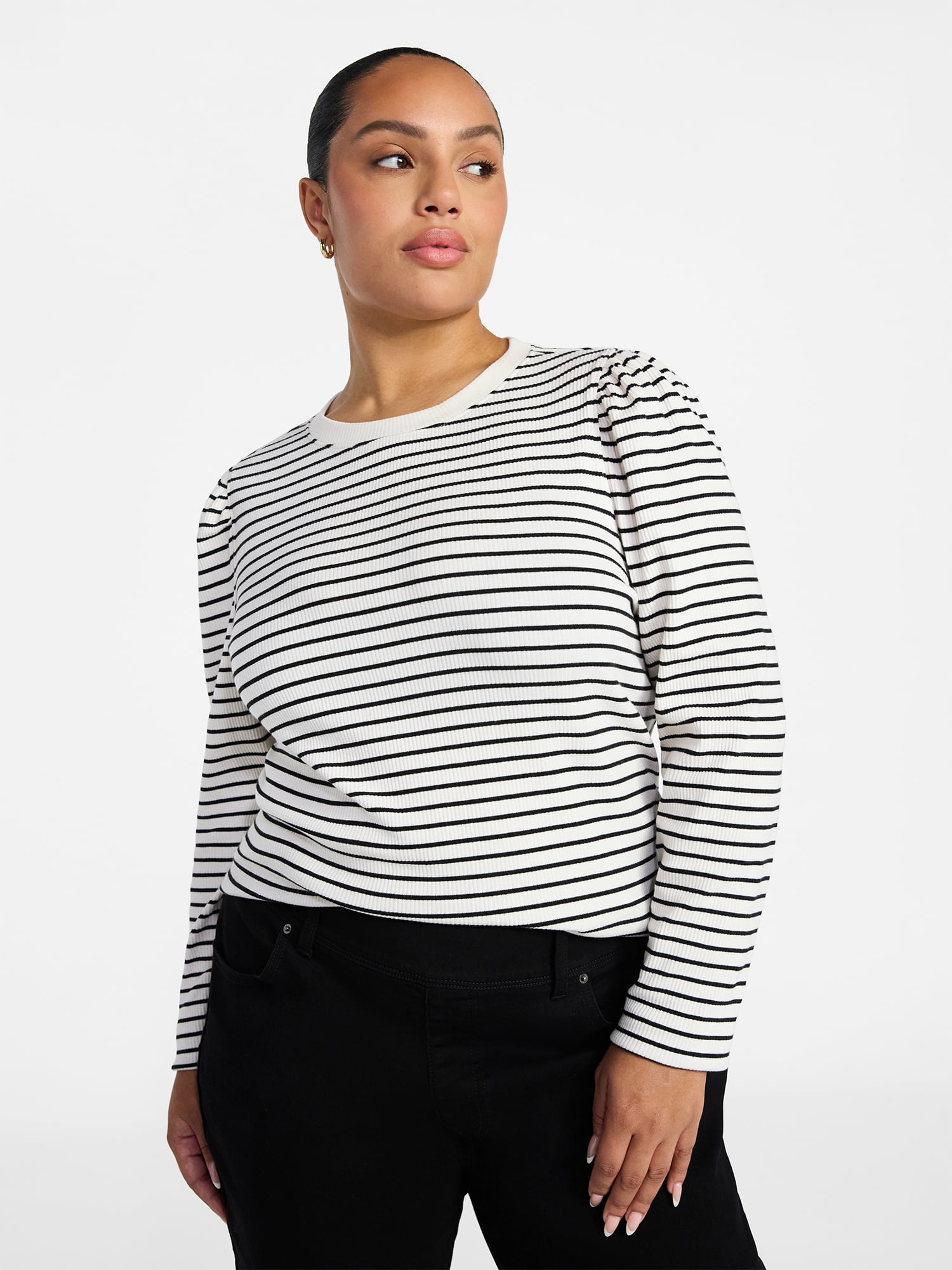Terra & Sky Women's Plus Puff Long Sleeve Crewneck Top, Sizes 0X-5X