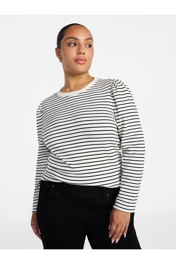 Women's Plus Puff Long Sleeve Crewneck Top, Sizes 0X-5X