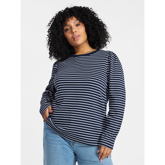 Terra & Sky Women's Plus Puff Long Sleeve Crewneck Top, Sizes 0X-5X