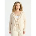 thumbnail image 1 of Terra & Sky Women’s Plus Tie Front Ruffle Cardigan Sweater, Sizes 0X-5X, 1 of 5
