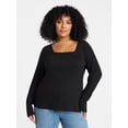 thumbnail image 1 of Terra & Sky Women's Plus Size Long Sleeve Square Neck Rib Top, Sizes 0X-5X, 1 of 5
