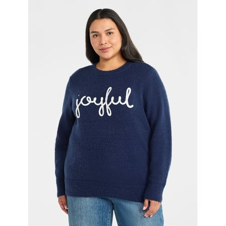 Terra & Sky Women's Plus Holiday Talking Sweater, Midweight, Sizes 0X-4X