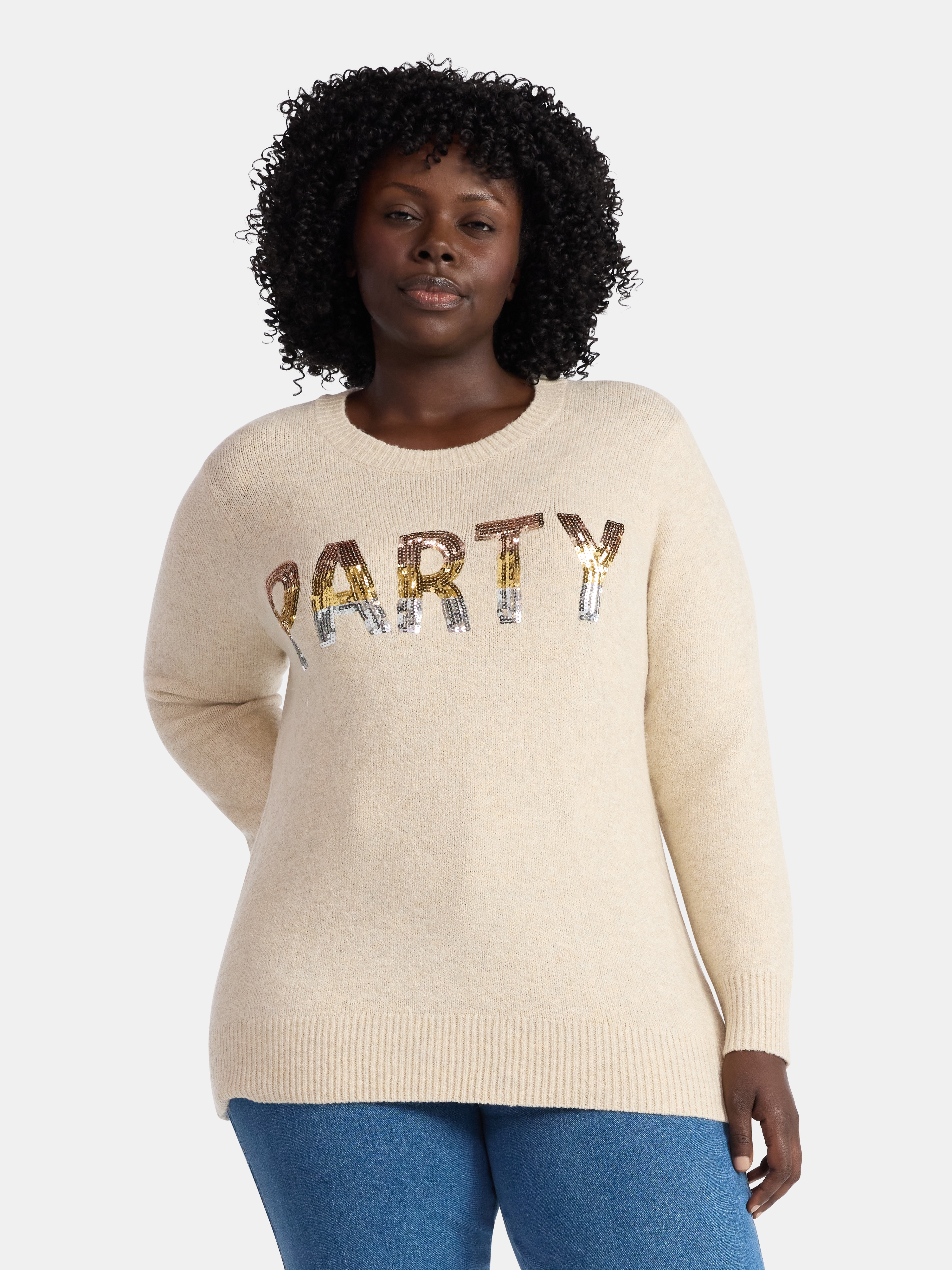 Terra & Sky Women's Plus Holiday Talking Sweater, Midweight, Sizes 0X-4X