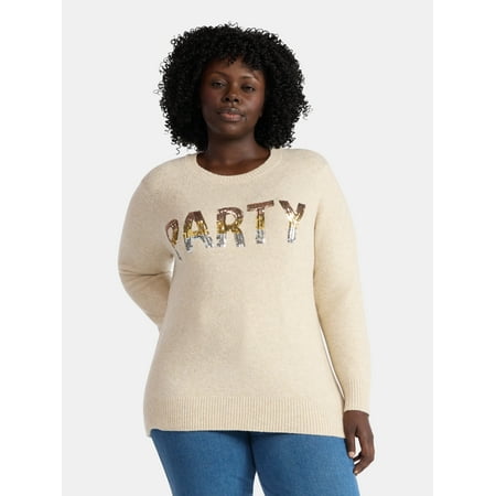 Terra & Sky Women's Plus Holiday Talking Sweater, Midweight, Sizes 0X-4X