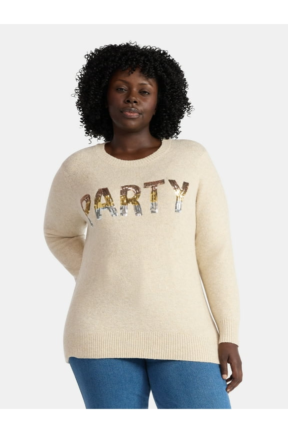 Women's Plus Holiday Talking Sweater, Midweight, Sizes 0X-4X