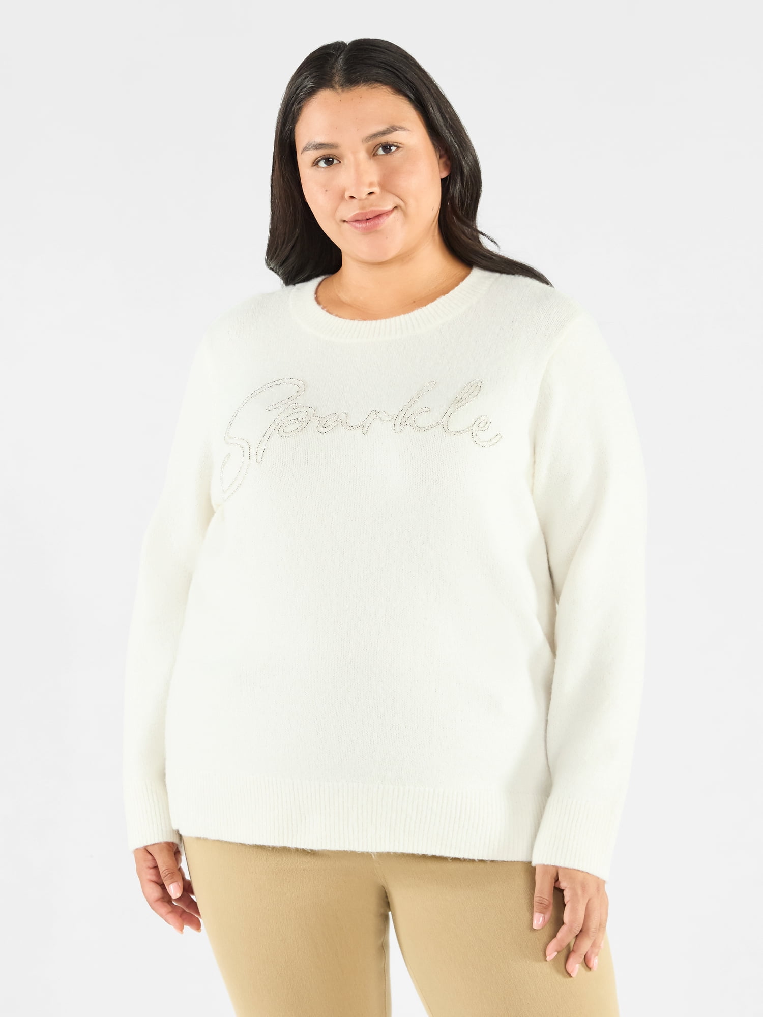 Terra & Sky Women's Plus Holiday Talking Sweater, Midweight, Sizes 0X-4X