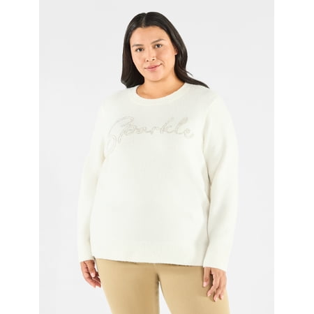 Terra & Sky Women's Plus Holiday Talking Sweater, Midweight, Sizes 0X-4X