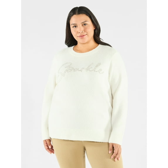 Terra & Sky Women's Plus Holiday Talking Sweater, Midweight, Sizes 0X-4X