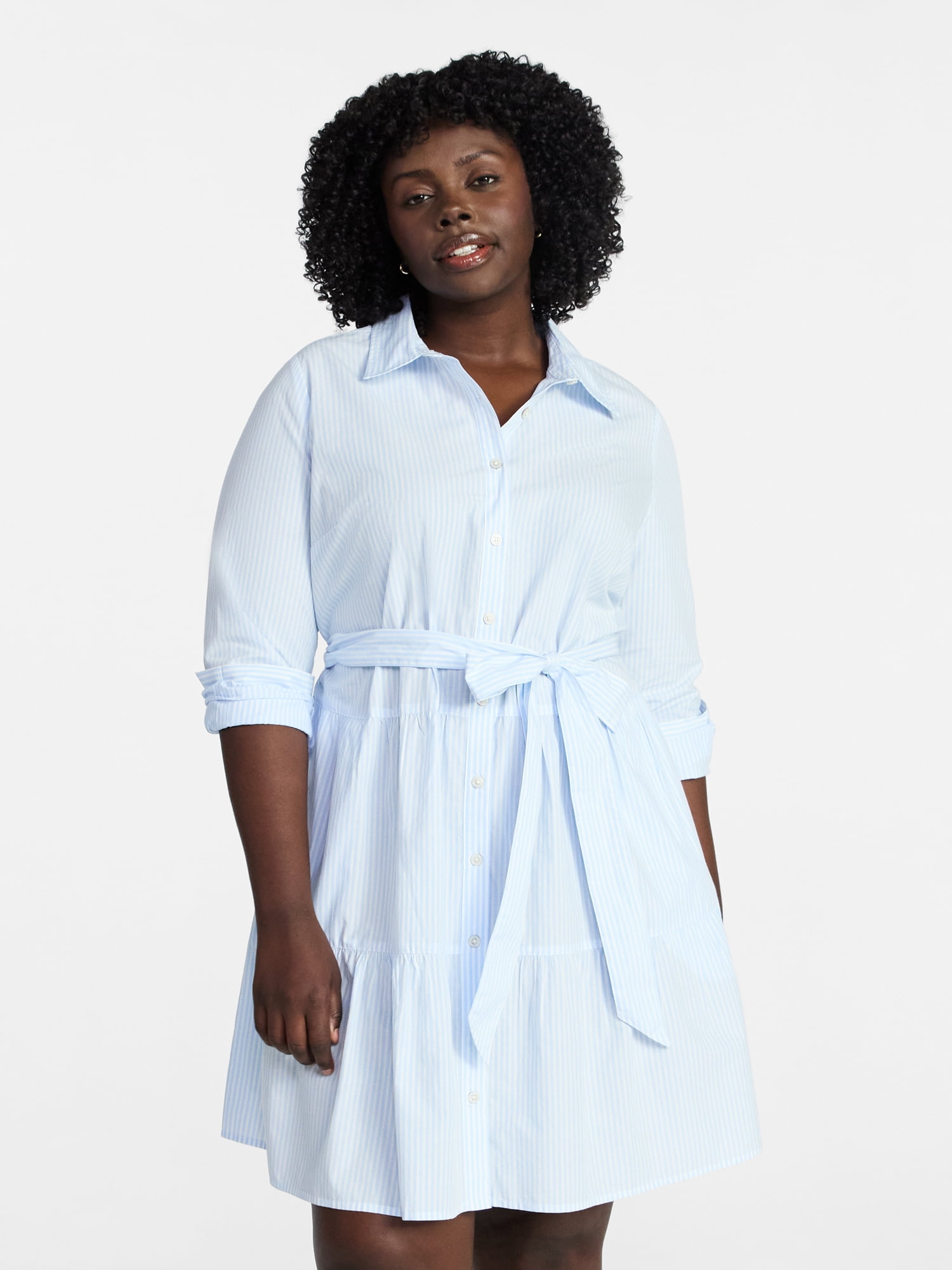 Terra & Sky Women's Plus Long Sleeve Tiered Shirt Dress, Sizes 0X-5X
