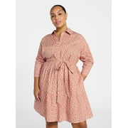 Women's Plus Size Tiered Shirt Dress with Long Sleeves, Sizes 0X-5X