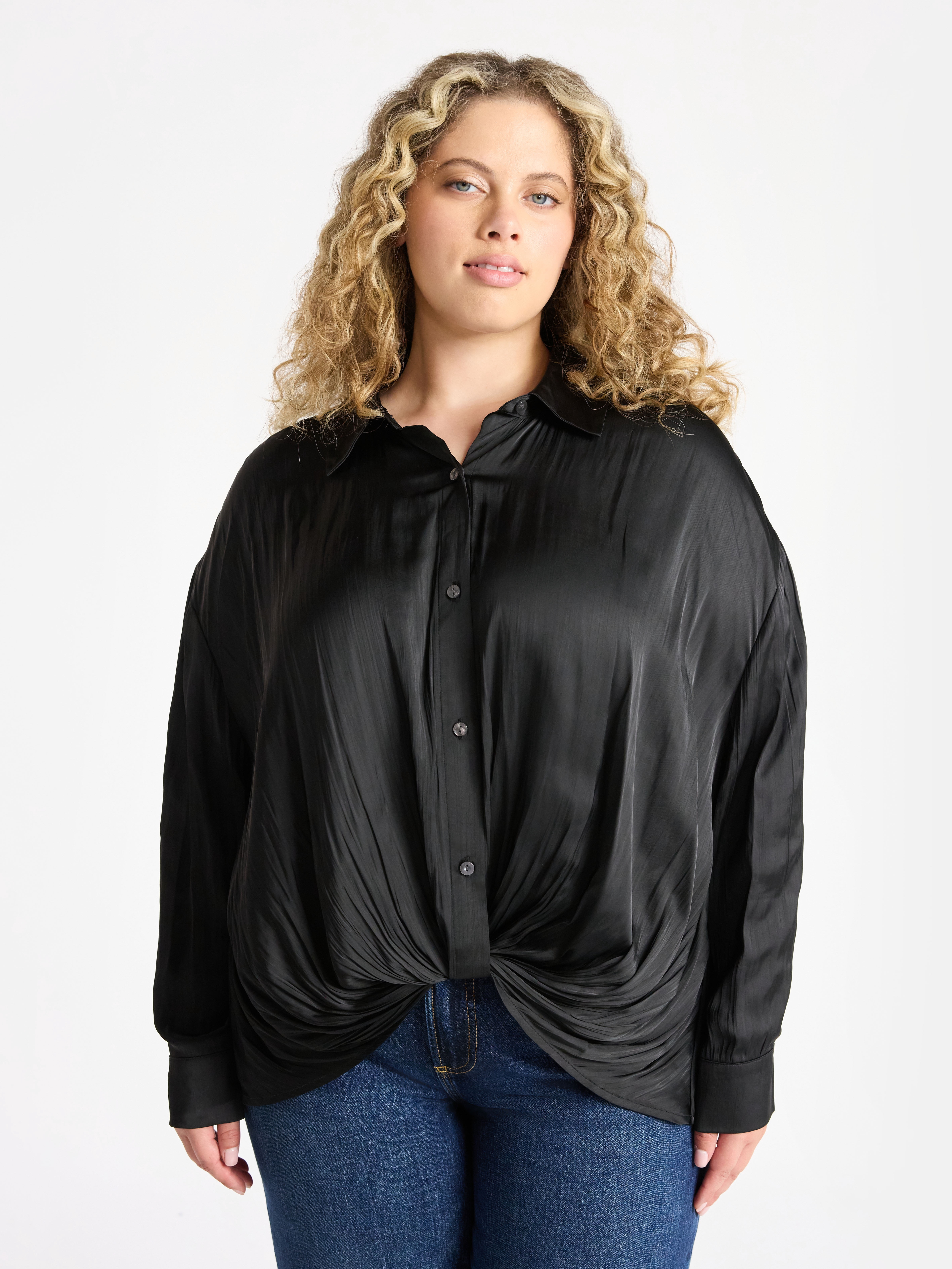Terra & Sky Women's Plus Twist Front Blouse with Long Sleeves, Sizes 0X-5X