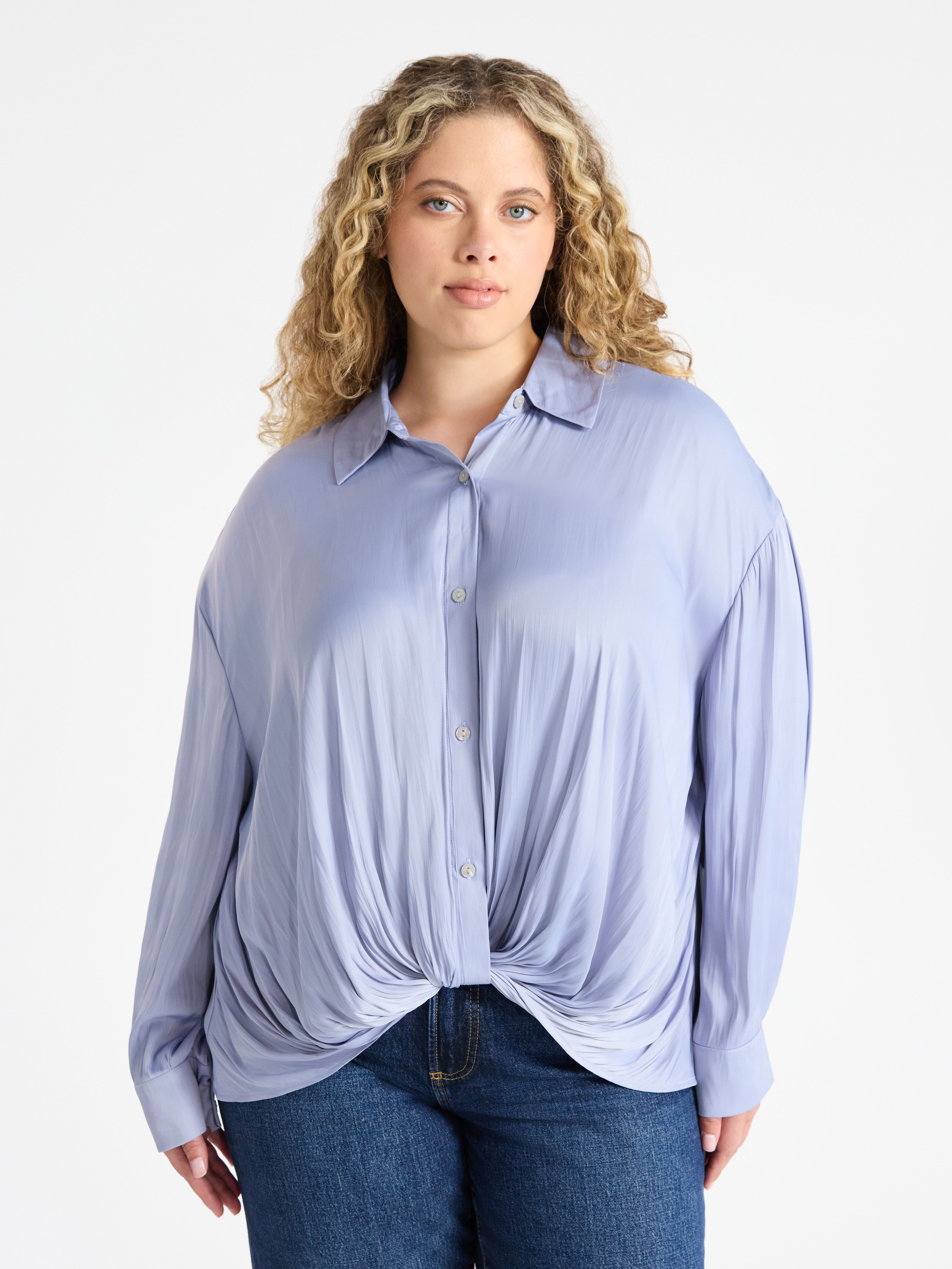 Terra & Sky Women's Plus Twist Front Blouse with Long Sleeves, Sizes 0X-5X