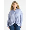 thumbnail image 1 of Terra & Sky Women's Plus Twist Front Blouse with Long Sleeves, Sizes 0X-5X, 1 of 5