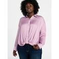 thumbnail image 1 of Terra & Sky Women's Plus Twist Front Blouse with Long Sleeves, Sizes 0X-5X, 1 of 5