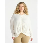 Terra & Sky Women's Plus Twist Front Blouse with Long Sleeves, Sizes 0X-5X