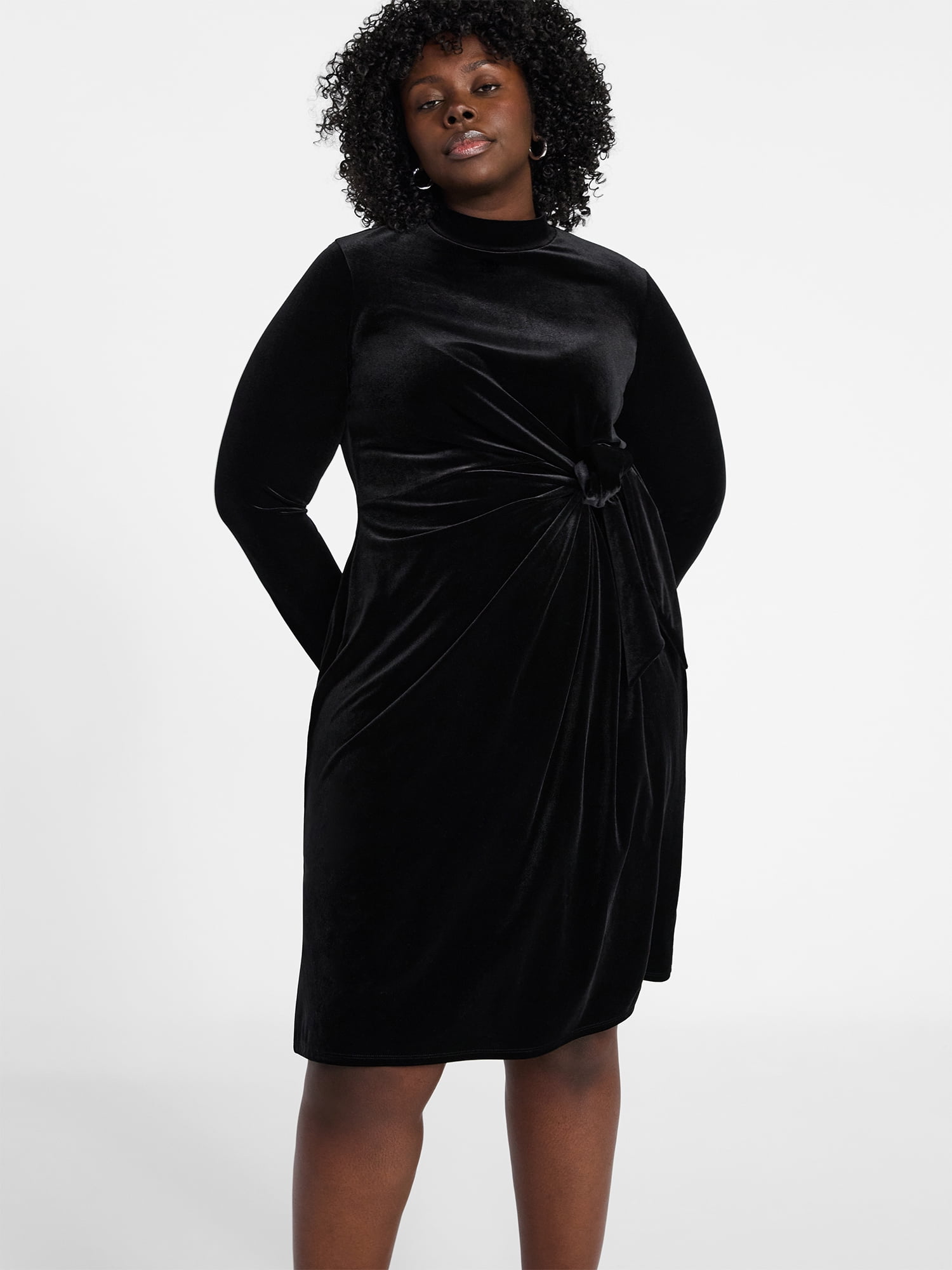 Terra & Sky Women's Plus Velvet Mock Neck Dress with Long Sleeves, Sizes 0X-4X