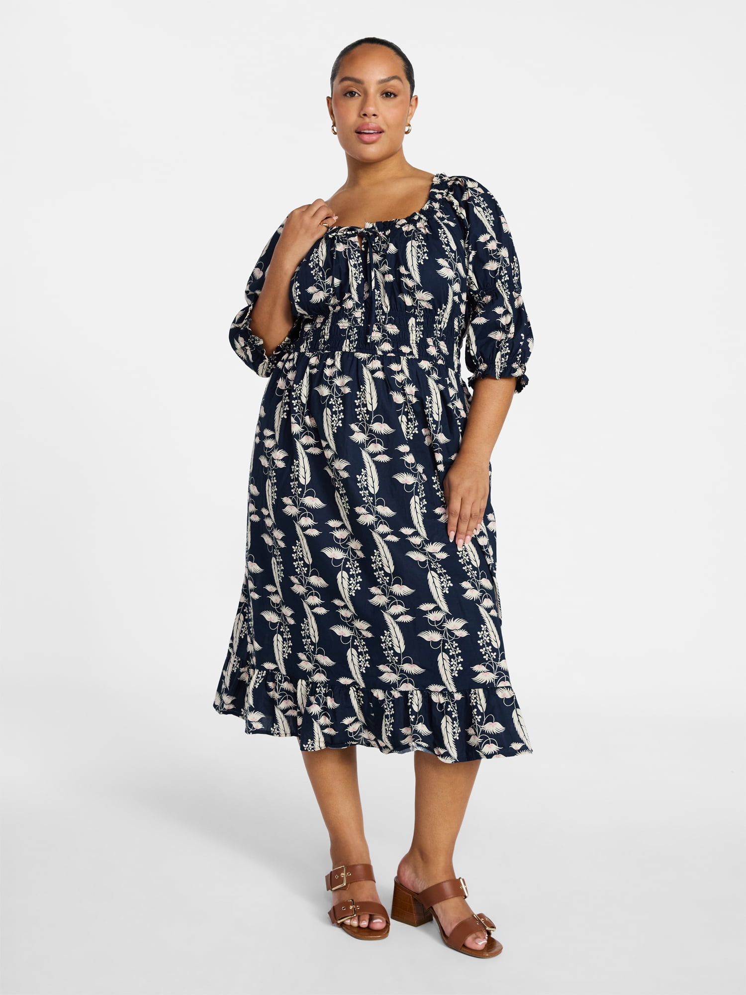 Terra & Sky Women's Plus Size Smocked Waist Dress, Sizes 0X-4X