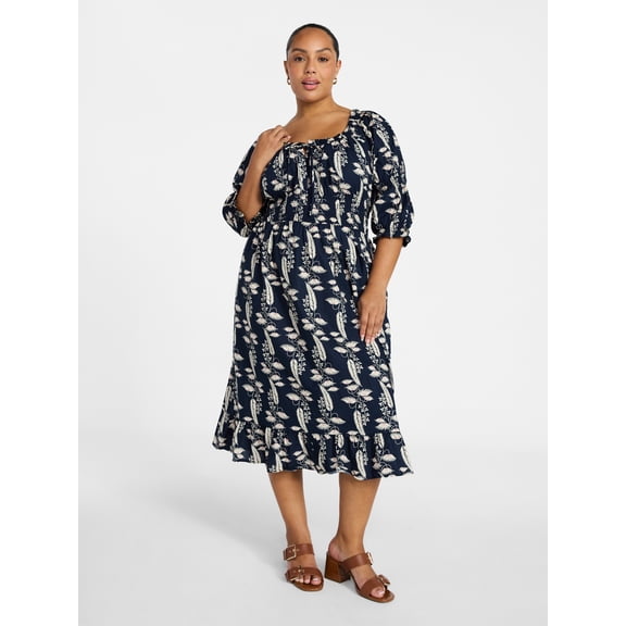 Terra & Sky Women's Plus Size Smocked Waist Dress, Sizes 0X-4X