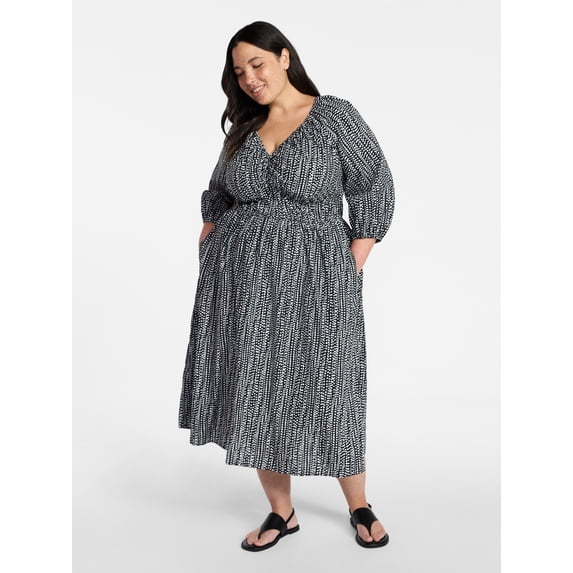 Terra & Sky Women's Plus Size Cinch Waist Midi Dress, Sizes 0X-5X