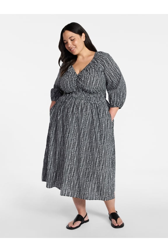 Women's Plus Size Cinch Waist Midi Dress, Sizes 0X-5X