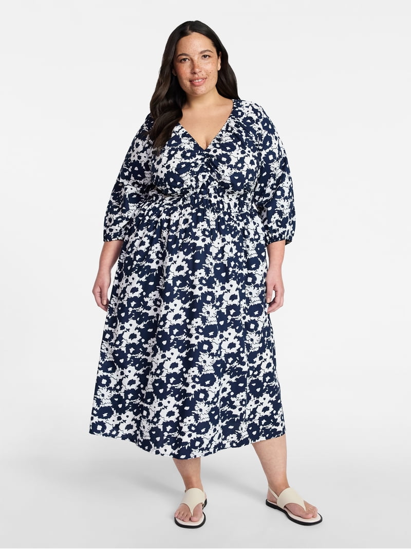 Terra & Sky Women's Plus Size Cinch Waist Midi Dress, Sizes 0X-4X
