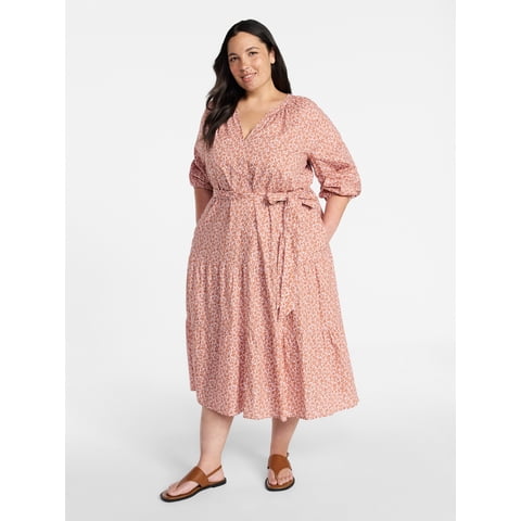 Women's Plus Size Cinch Waist Midi Dress, Sizes 0X-4X