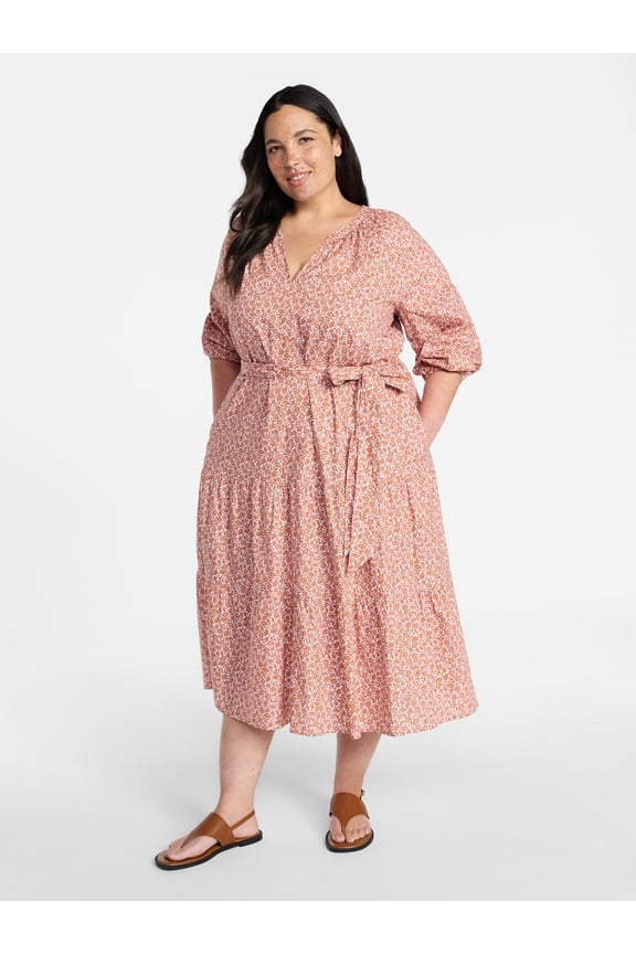 Women's Plus Size Cinch Waist Midi Dress, Sizes 0X-4X