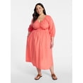 thumbnail image 1 of Terra & Sky Women's Plus Size Cinch Waist Midi Dress, Sizes 0X-5X, 1 of 4