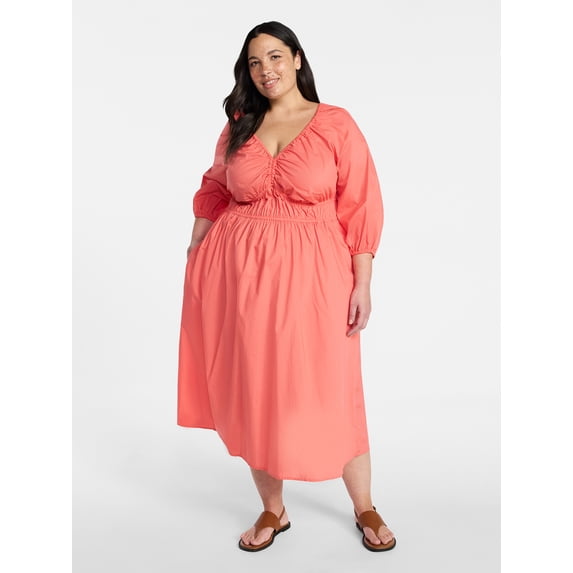 Terra & Sky Women's Plus Size Cinch Waist Midi Dress, Sizes 0X-5X